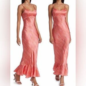 NWOT Saloni Mimi B Silk Satin Slip Orange MIDI Dress Size 2